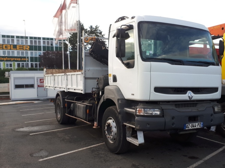 RENAULT KERAX BENNE ACIER + GRUE HIAB 10T/M