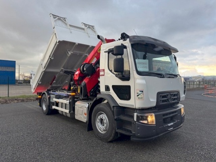 RENAULT D19 4X2 19T 380CH BVA BENNE + GRUE PK34 T/M 8 ALLONGES