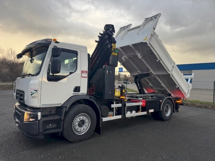 RENAULT D19 4X2 19T 380CH BVA BENNE + GRUE PK34 T/M 8 ALLONGES