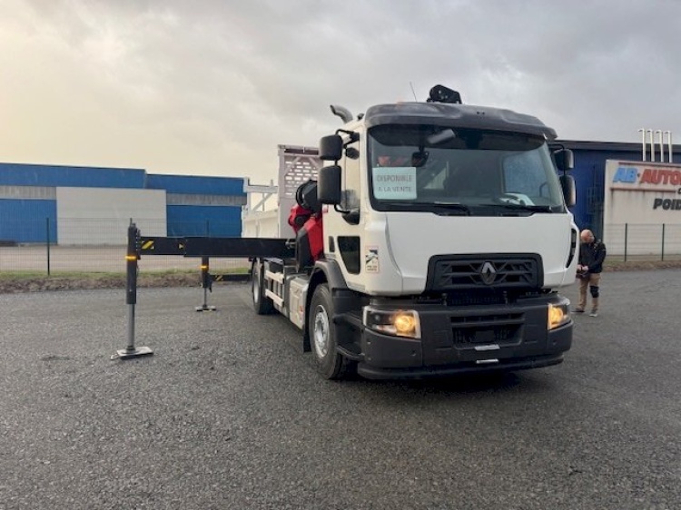 RENAULT D19 4X2 19T 380CH BVA BENNE + GRUE PK34 T/M 8 ALLONGES